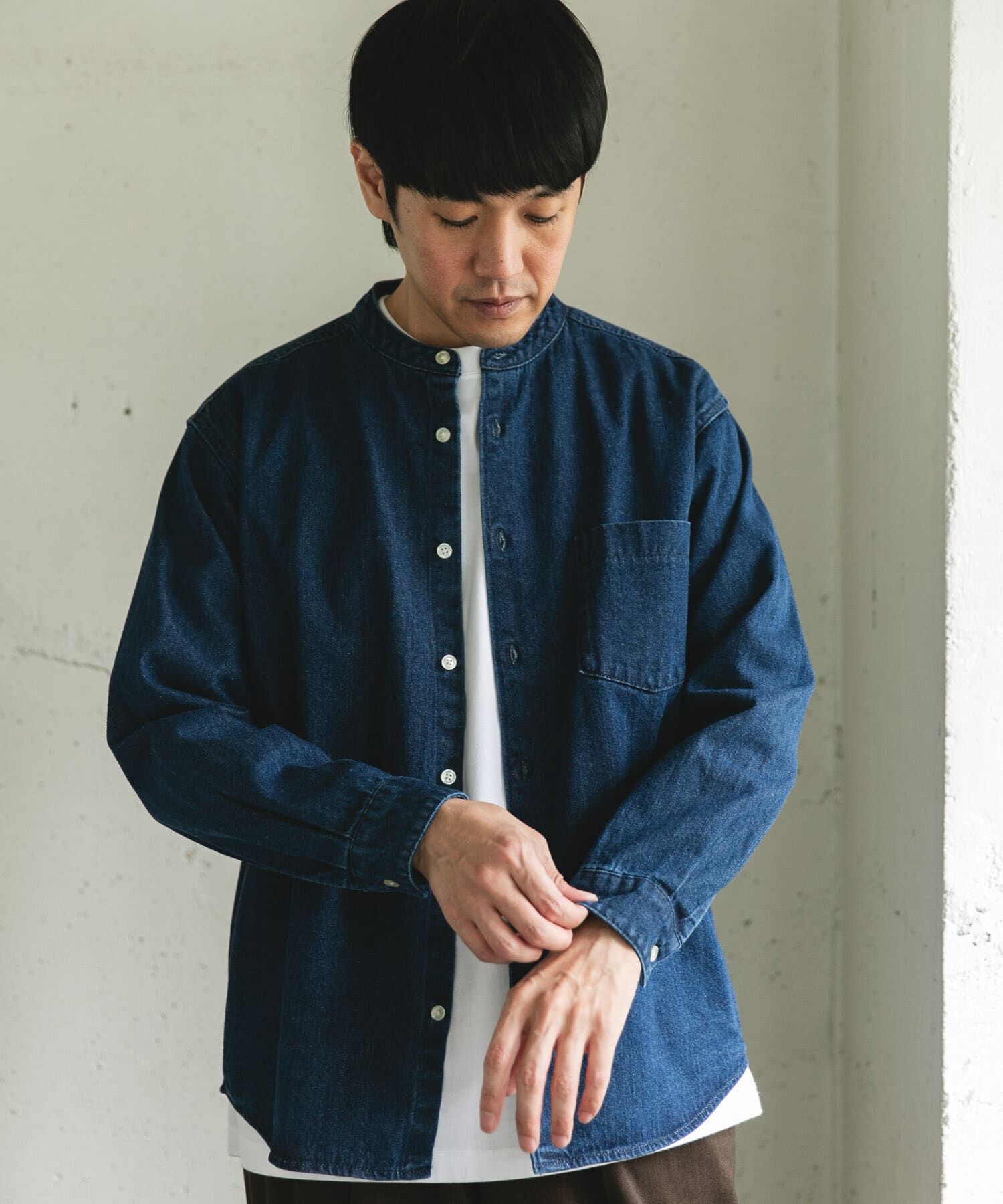 URBAN RESEARCH DOORS「デニムバンドカラーシャツ」|シャツ・ブラウス|