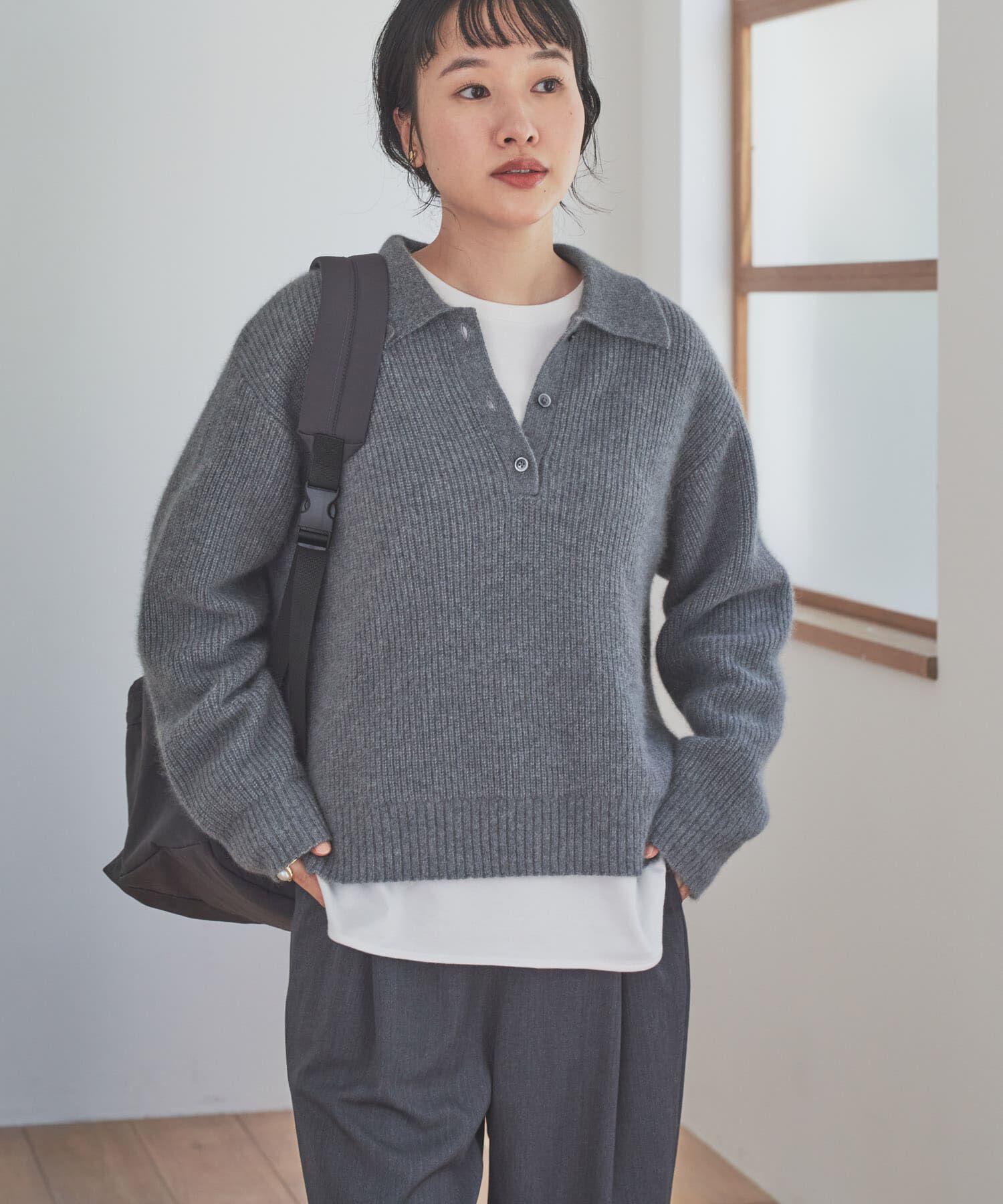 URBAN RESEARCH DOORS「FOX混衿付き畦ニット」|ニット・セーター|