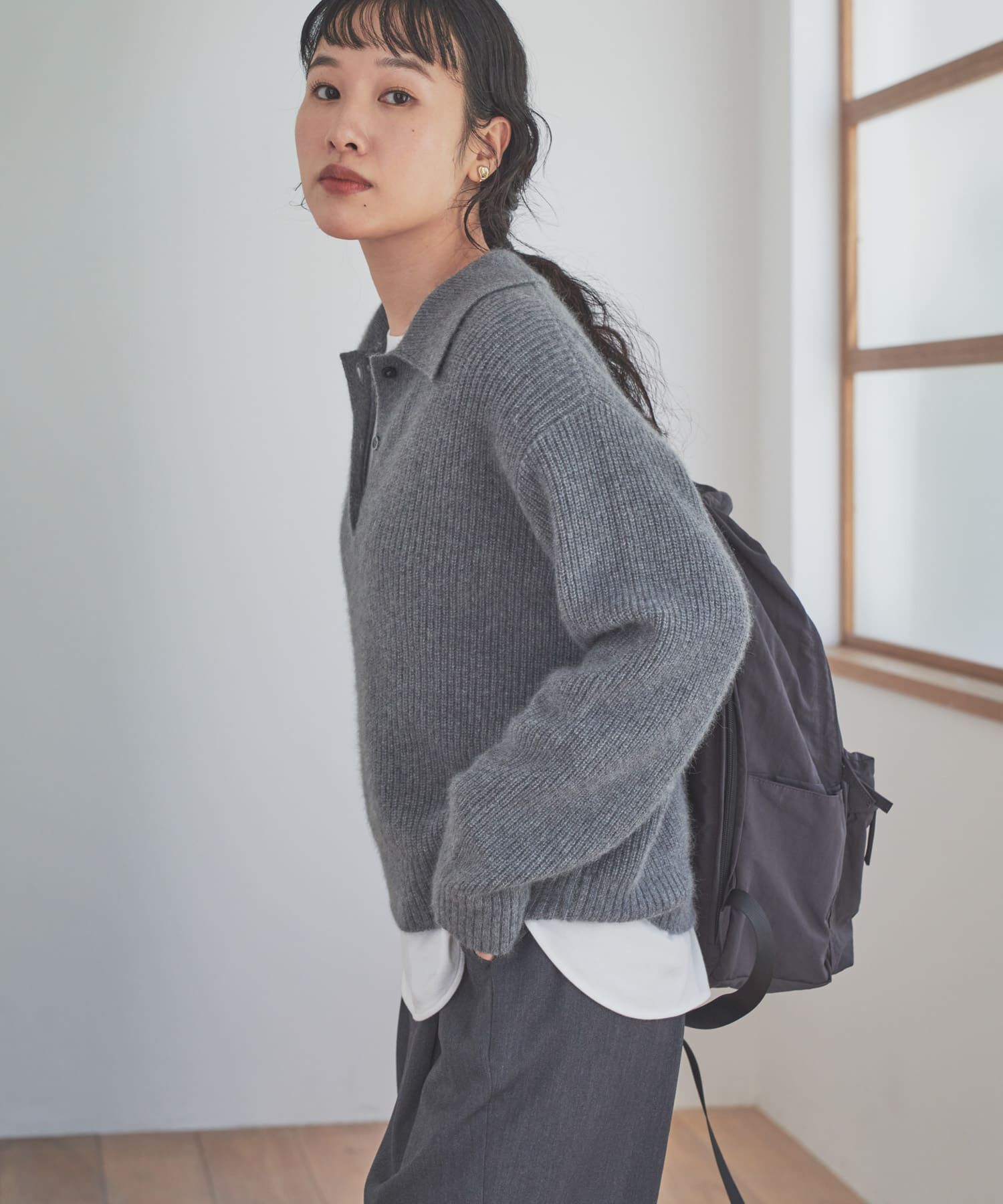 URBAN RESEARCH DOORS「FOX混衿付き畦ニット」|ニット・セーター|