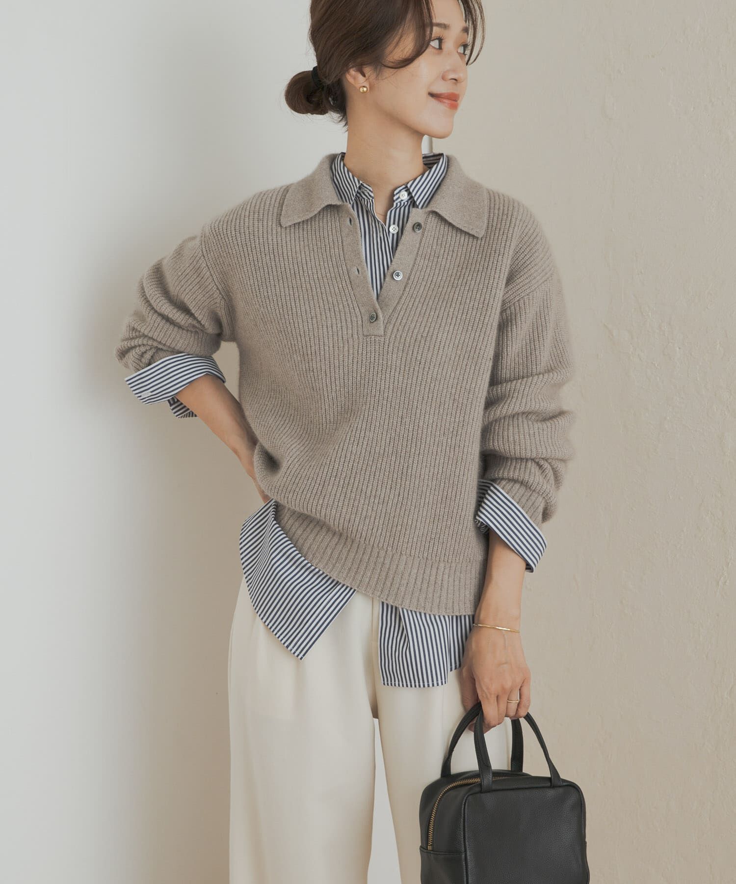 URBAN RESEARCH DOORS「FOX混衿付き畦ニット」|ニット・セーター|