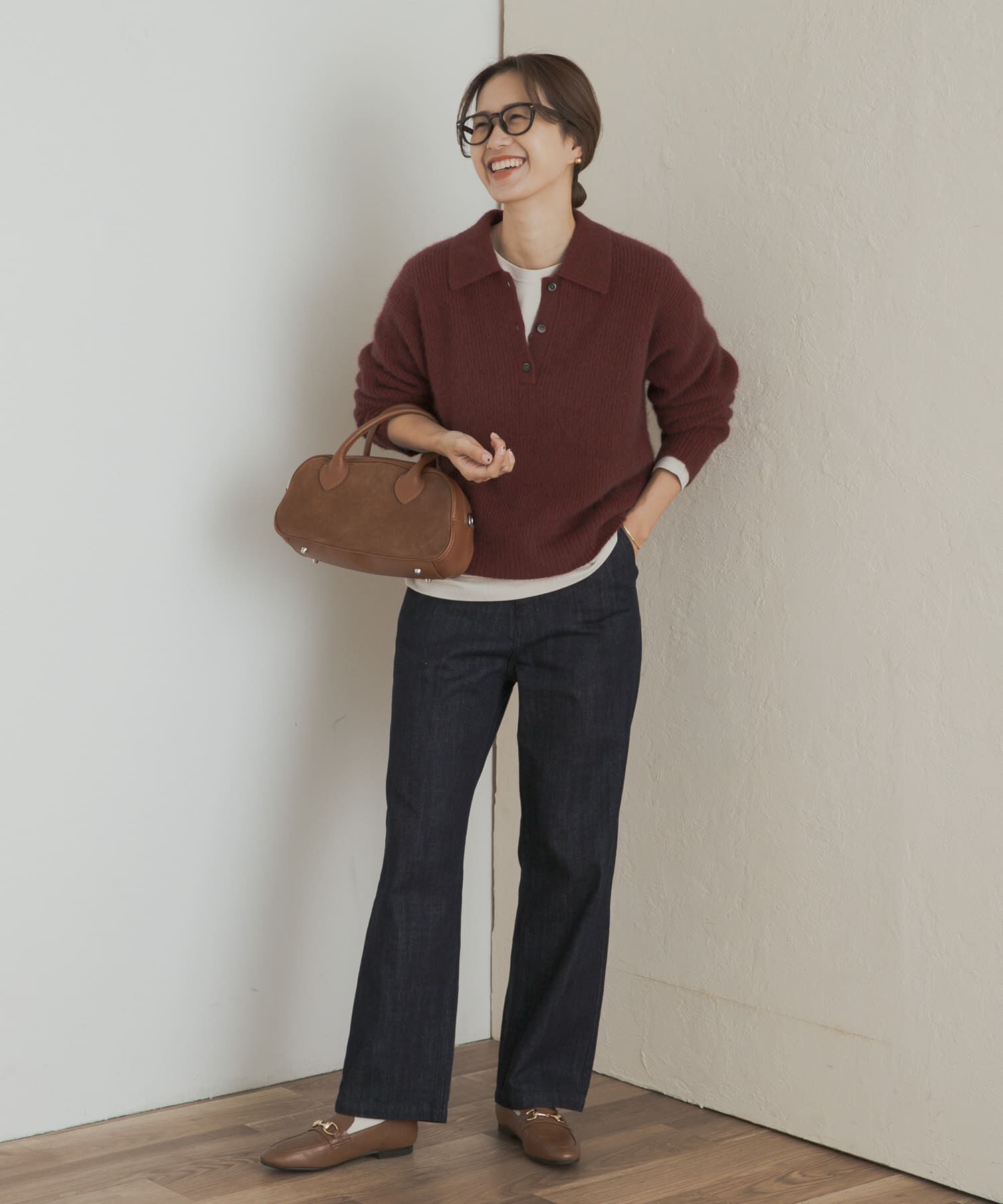 URBAN RESEARCH DOORS「FOX混衿付き畦ニット」|ニット・セーター|