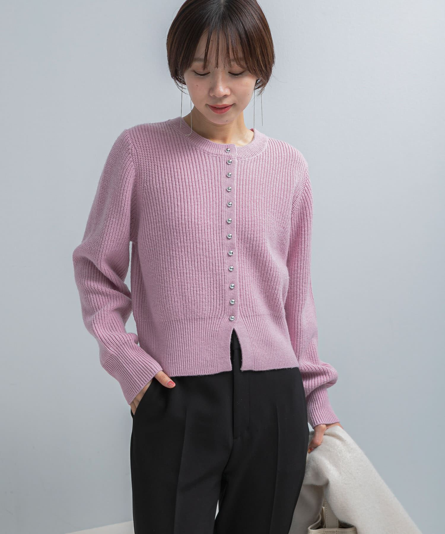 URBAN RESEARCH ROSSO「ボタンデザインニットプルオーバー」|カーディガン|