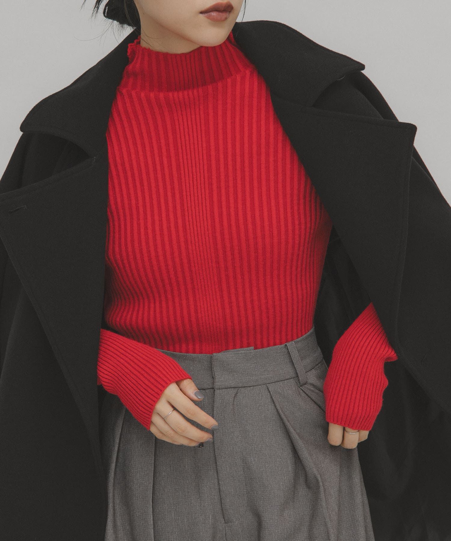  「illi　ランダムRIBハイネックニット」|ニット・セーター|レッド系その他