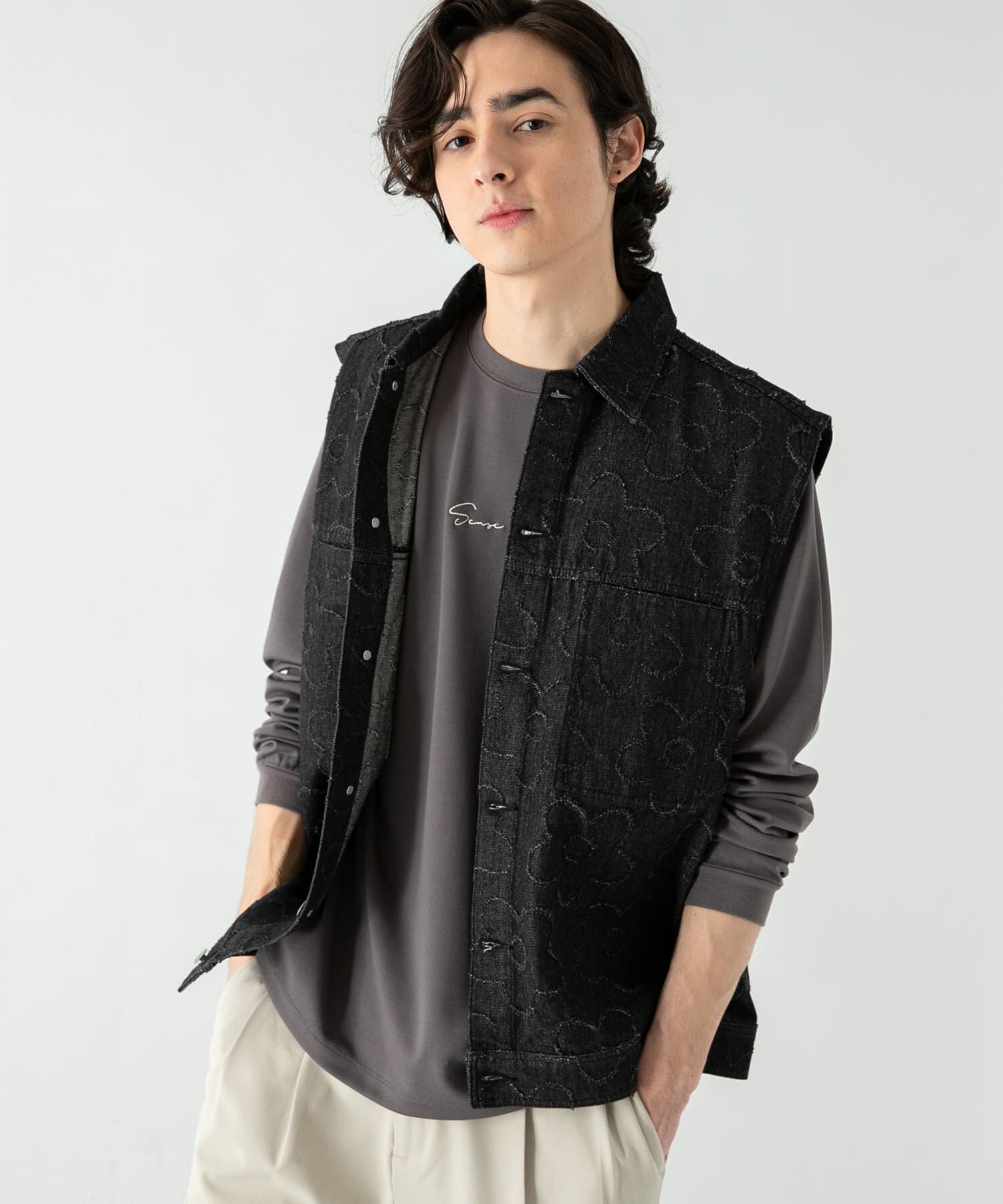 SENSE OF PLACE by URBAN RESEARCH「『セットアップ対応』 フラワーデニムベスト」|ベスト・ジレ|