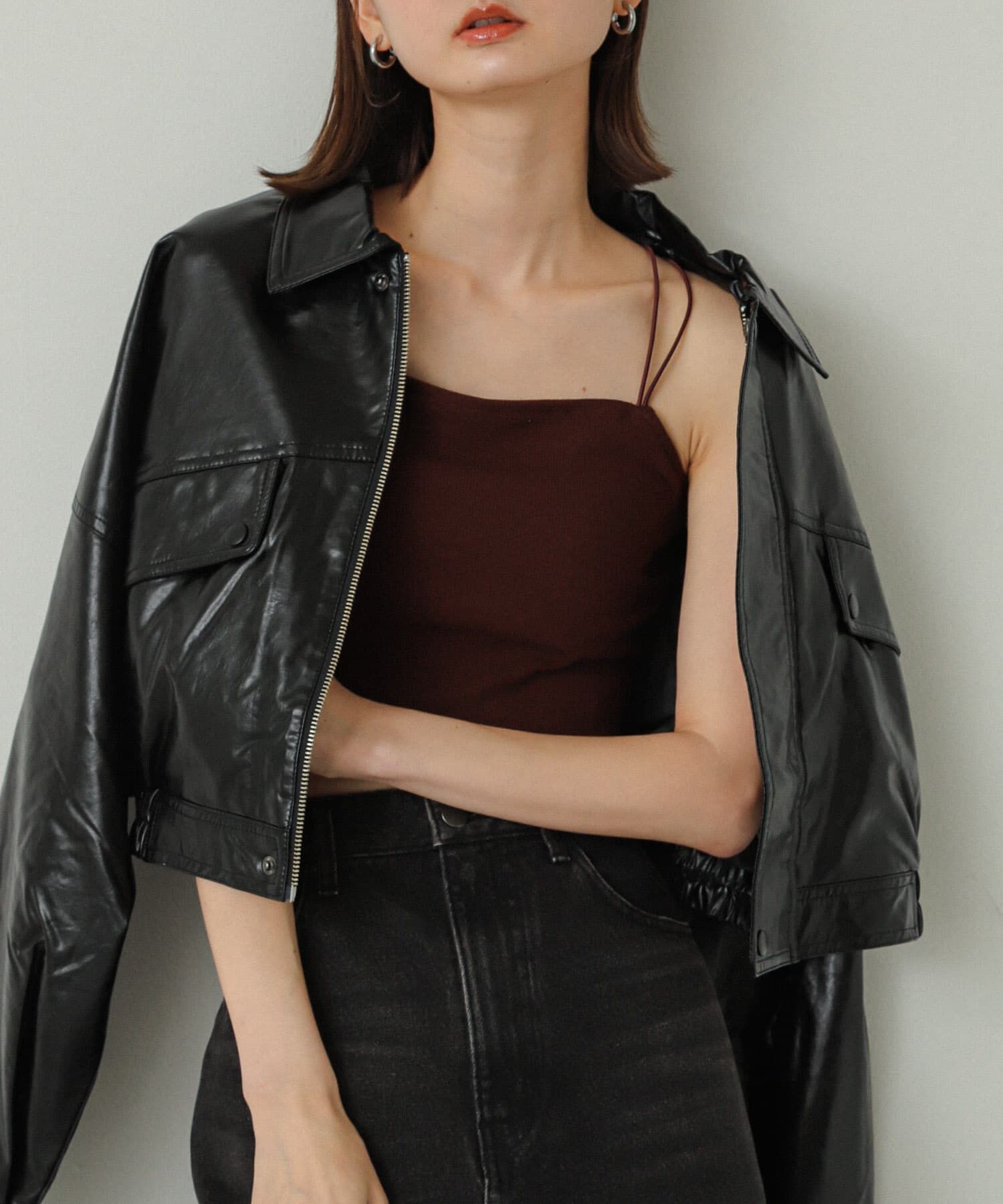 SENSE OF PLACE by URBAN RESEARCH「クロップドレザーライクブルゾン」|ブルゾン・スタジャン|