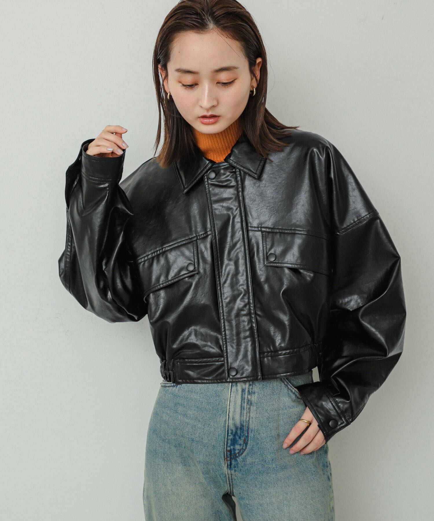 SENSE OF PLACE by URBAN RESEARCH「クロップドレザーライクブルゾン」|ブルゾン・スタジャン|