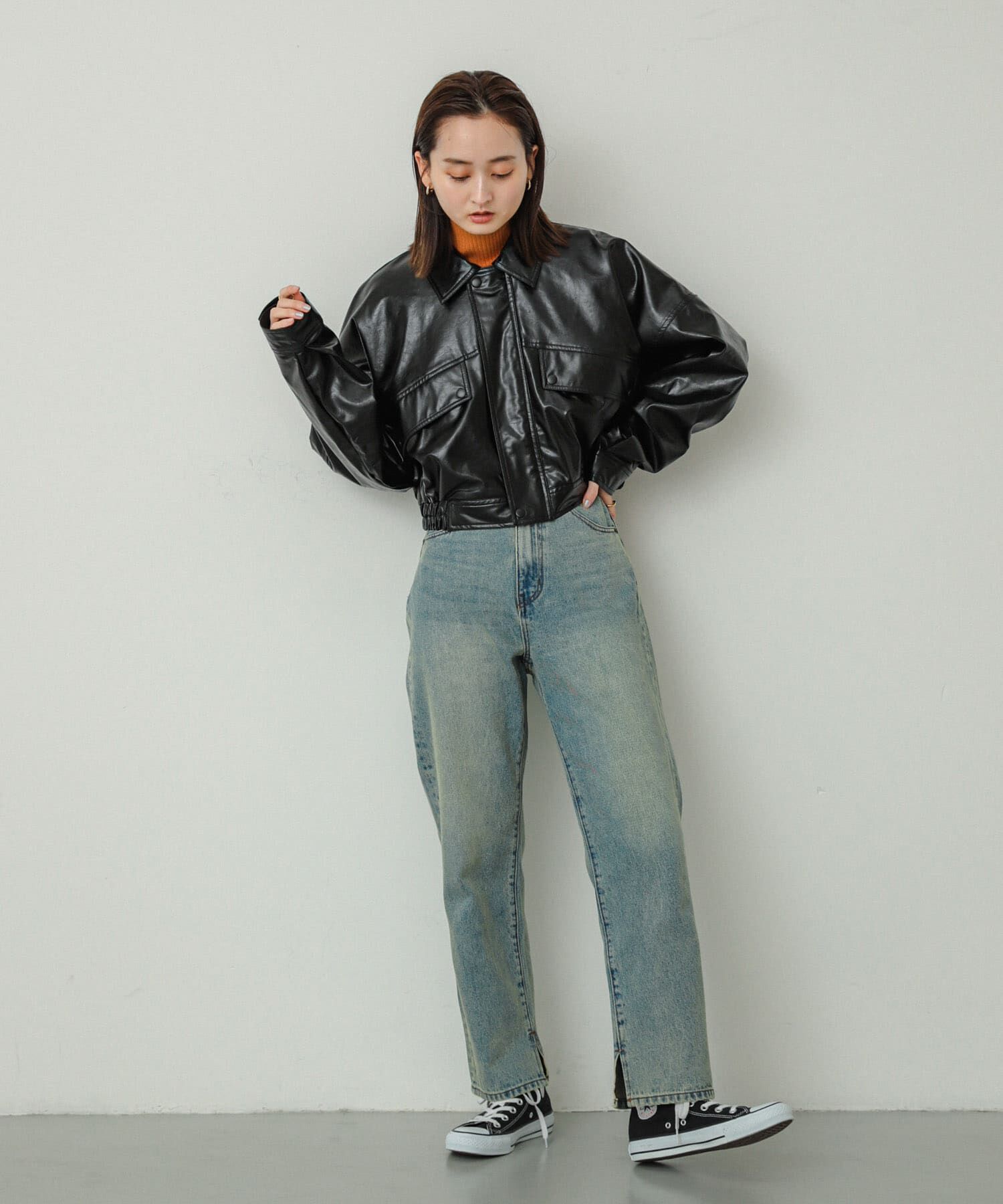 SENSE OF PLACE by URBAN RESEARCH「クロップドレザーライクブルゾン」|ブルゾン・スタジャン|