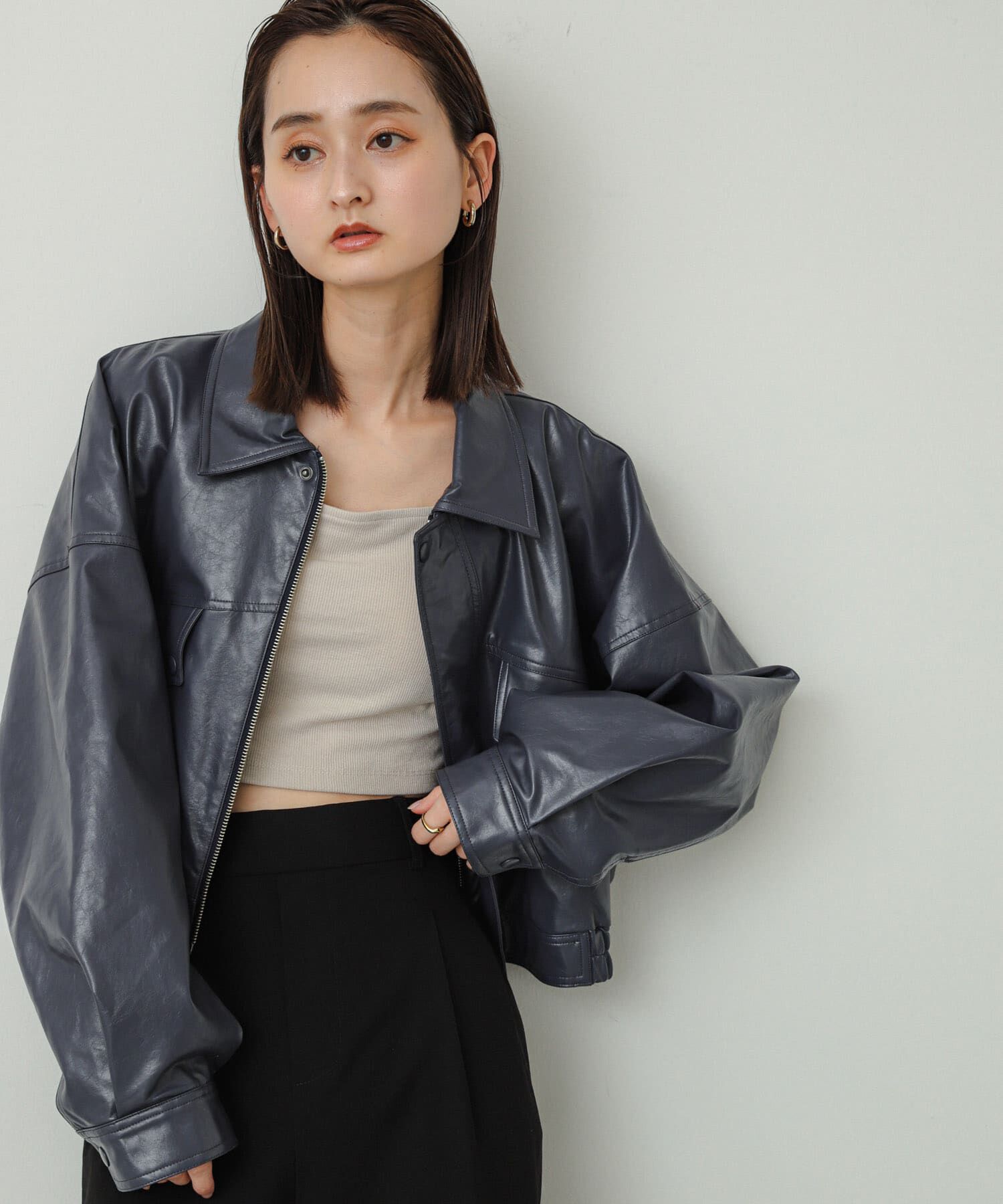 SENSE OF PLACE by URBAN RESEARCH「クロップドレザーライクブルゾン」|ブルゾン・スタジャン|