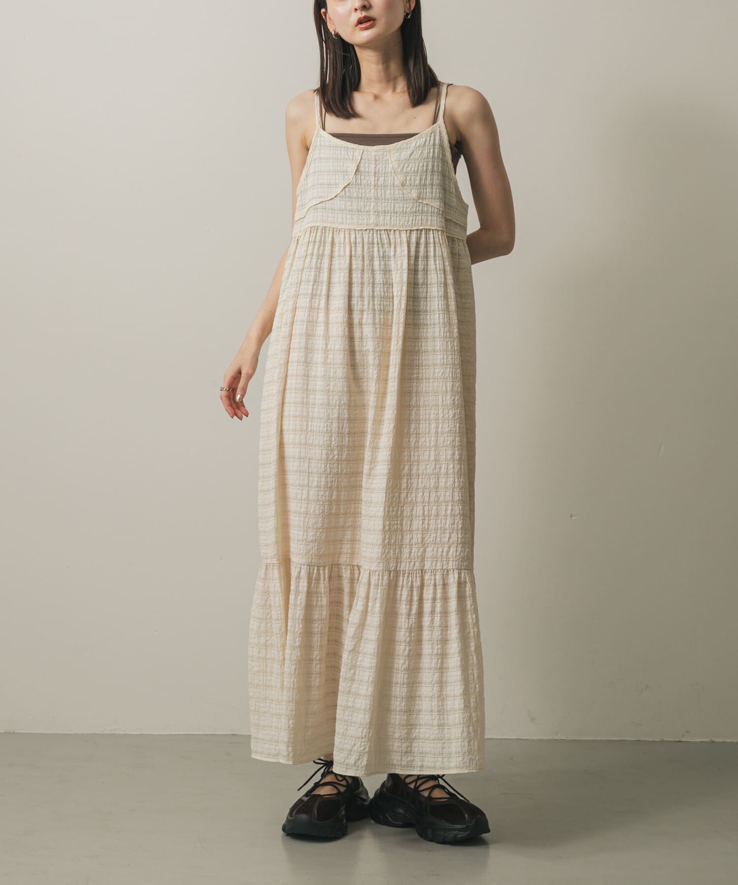 SENSE OF PLACE by URBAN RESEARCH「チェックジャガードキャミワンピース」|ワンピース|アイボリー