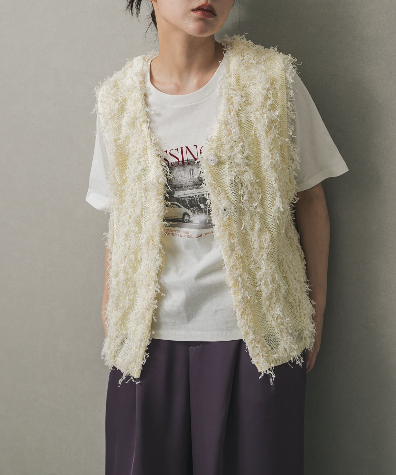 SENSE OF PLACE by URBAN RESEARCH「コードチュールフリンジベスト」|ベスト・ジレ|アイボリー