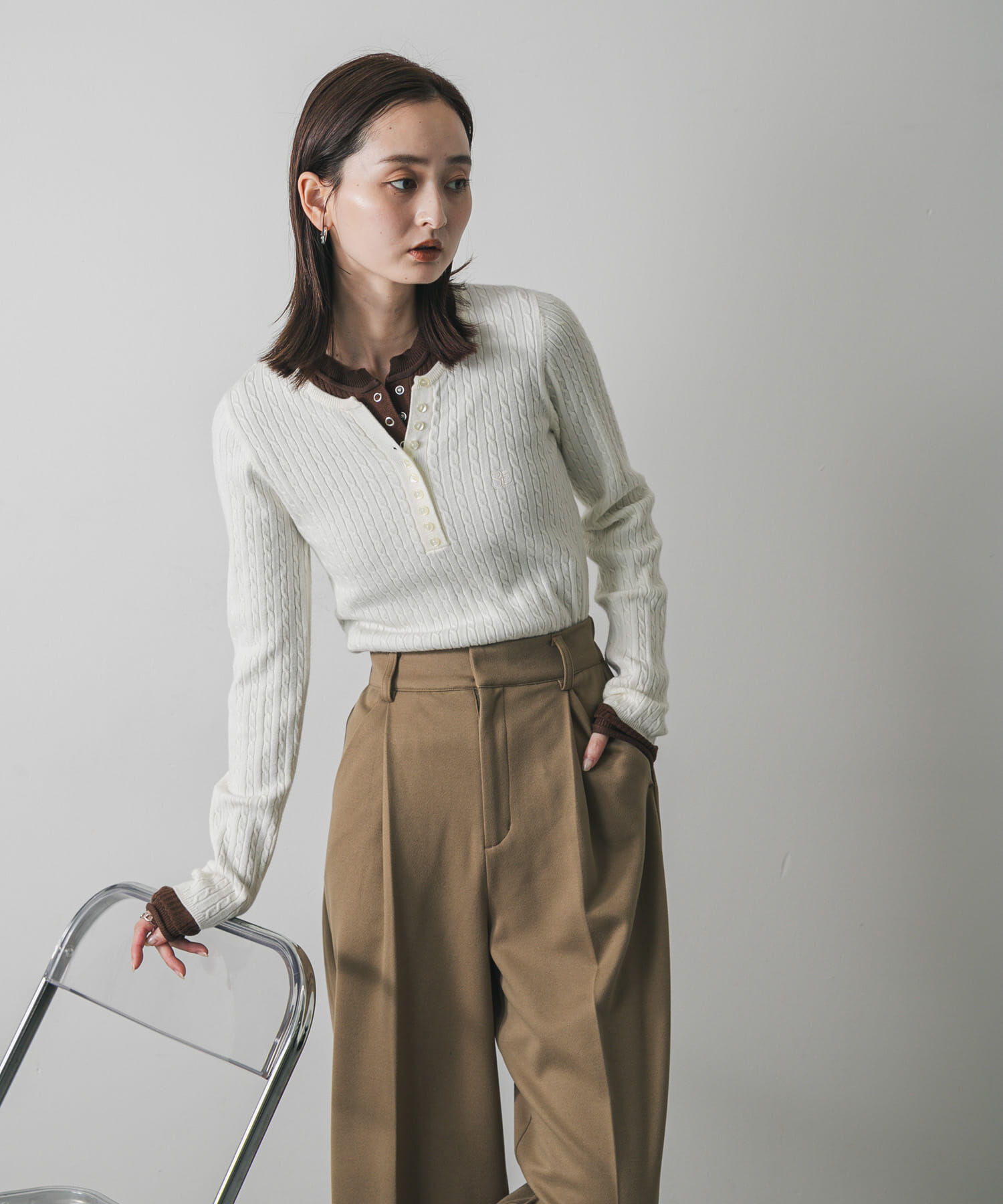 SENSE OF PLACE by URBAN RESEARCH「『洗濯可』シシュウヘンリーネックミニケーブルセーター」|ニット・セーター|