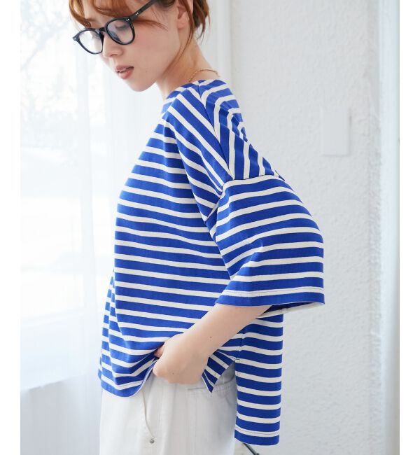  「《手洗い可能》ボーダー5分袖ワイドプルオーバー」|プルオーバー|