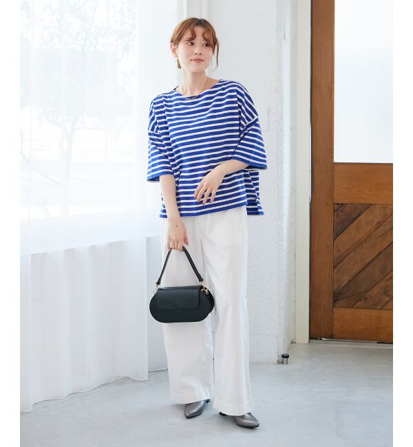  「《手洗い可能》ボーダー5分袖ワイドプルオーバー」|プルオーバー|