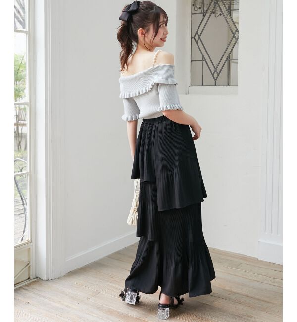  「パールチェーンオフショルフリルニット」|ニット・セーター|