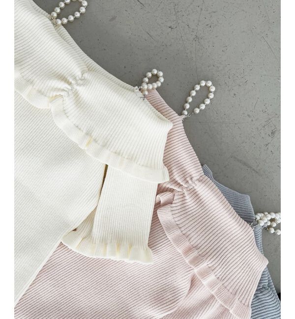  「パールチェーンオフショルフリルニット」|ニット・セーター|