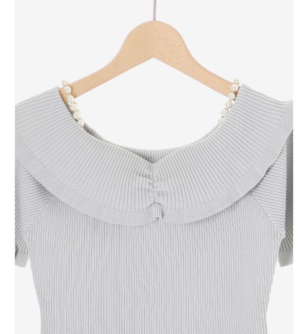  「パールチェーンオフショルフリルニット」|ニット・セーター|