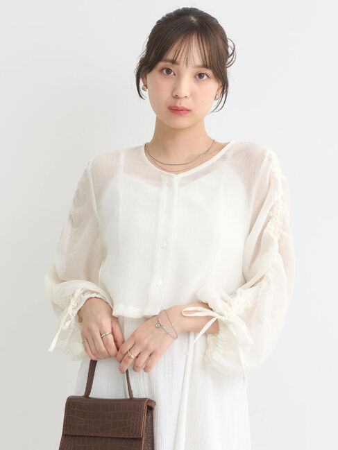 earth music&ecology「キラキラシアーギャザーシャツ」|シャツ・ブラウス|Off White