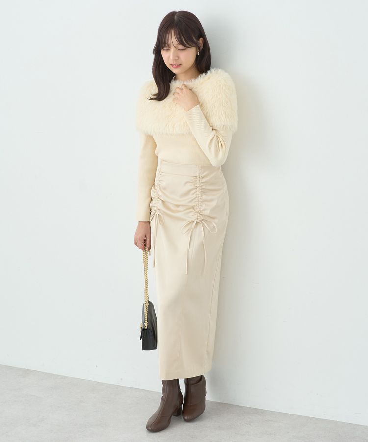 earth music&ecology「フロントドロストリボンナロースカート」|タイト|