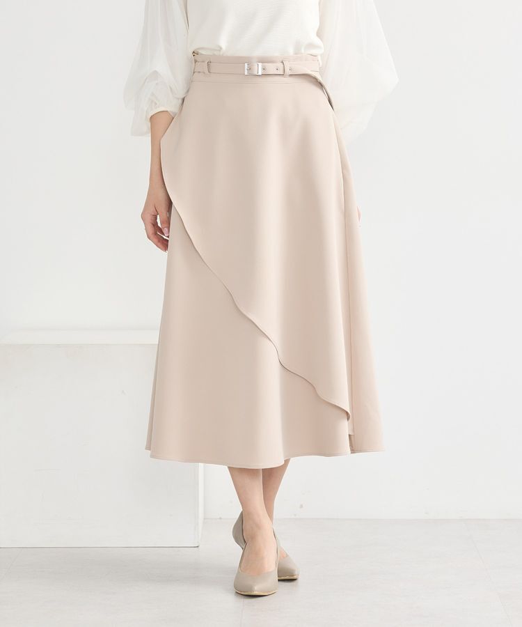 earth music&ecology「ベルト付きアシンメトリースカート」|フレア|Beige