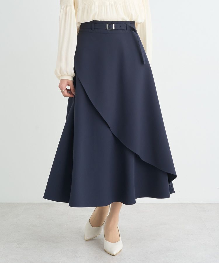 earth music&ecology「ベルト付きアシンメトリースカート」|フレア|Navy