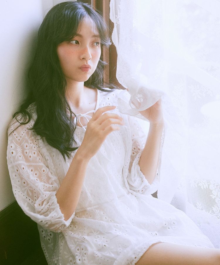 earth music&ecology「パフスリーブ楊柳刺繍チュニック」|チュニック|