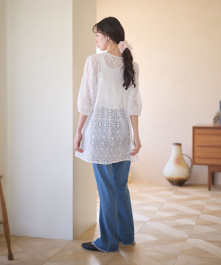 earth music&ecology「パフスリーブ楊柳刺繍チュニック」|チュニック|