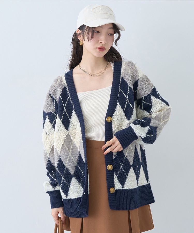 earth music&ecology「ループ編みアーガイルカーディガン」|カーディガン|