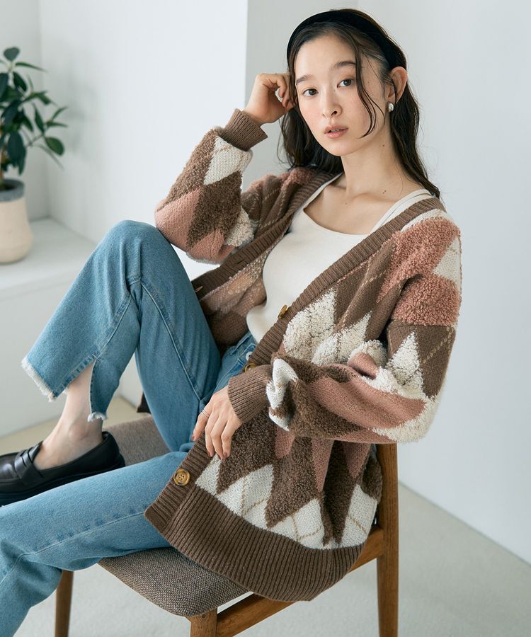 earth music&ecology「ループ編みアーガイルカーディガン」|カーディガン|