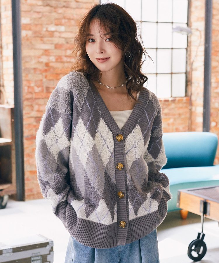 earth music&ecology「ループ編みアーガイルカーディガン」|カーディガン|