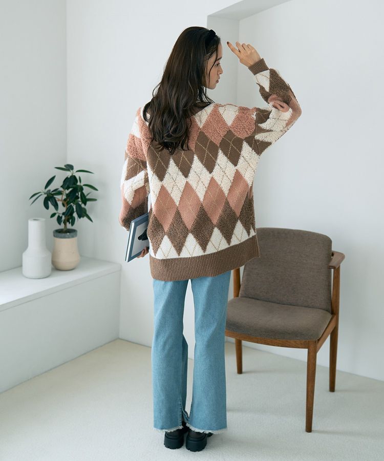 earth music&ecology「ループ編みアーガイルカーディガン」|カーディガン|