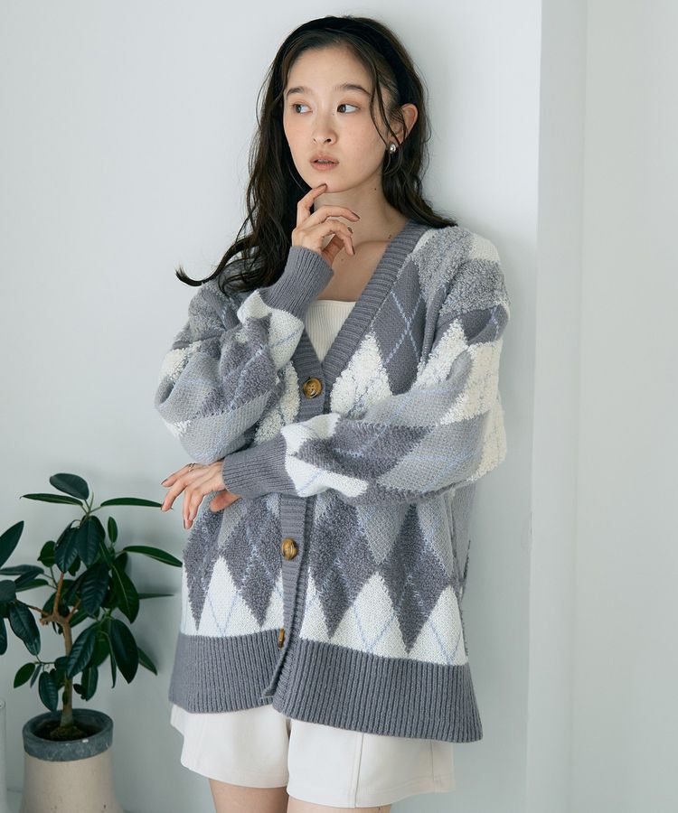 earth music&ecology「ループ編みアーガイルカーディガン」|カーディガン|