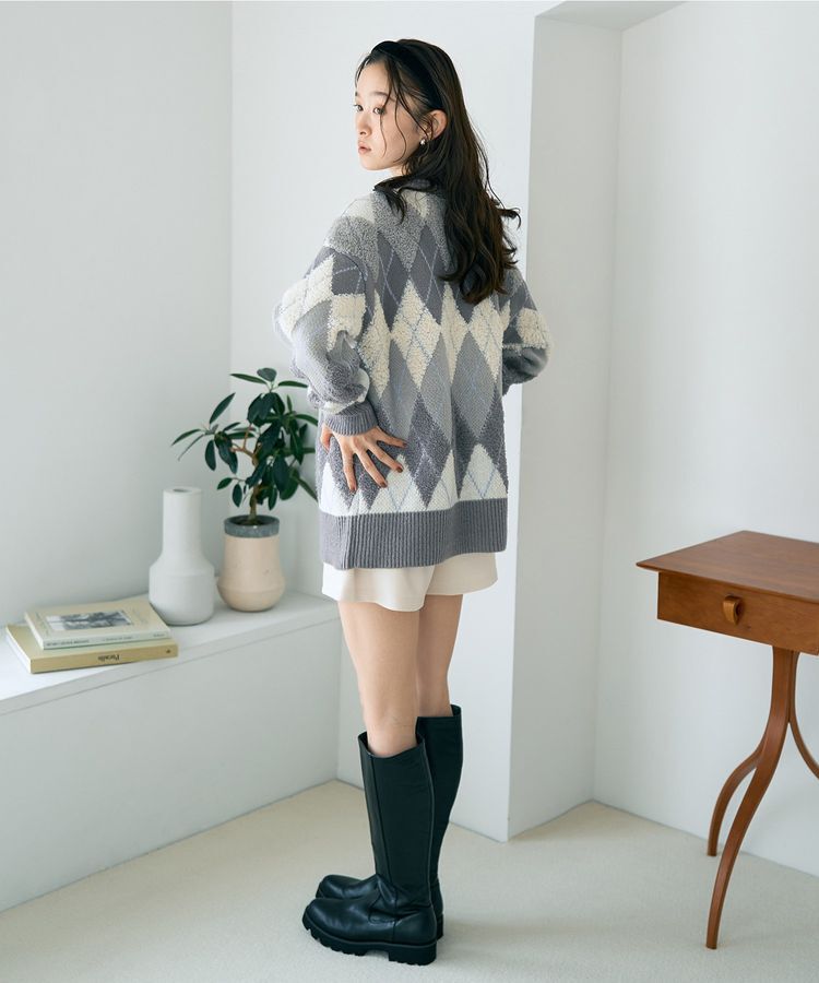 earth music&ecology「ループ編みアーガイルカーディガン」|カーディガン|