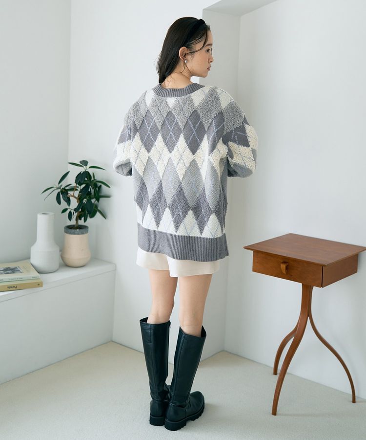 earth music&ecology「ループ編みアーガイルカーディガン」|カーディガン|