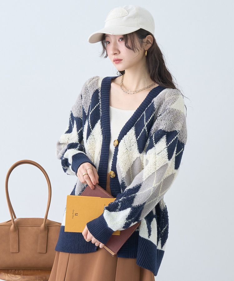 earth music&ecology「ループ編みアーガイルカーディガン」|カーディガン|