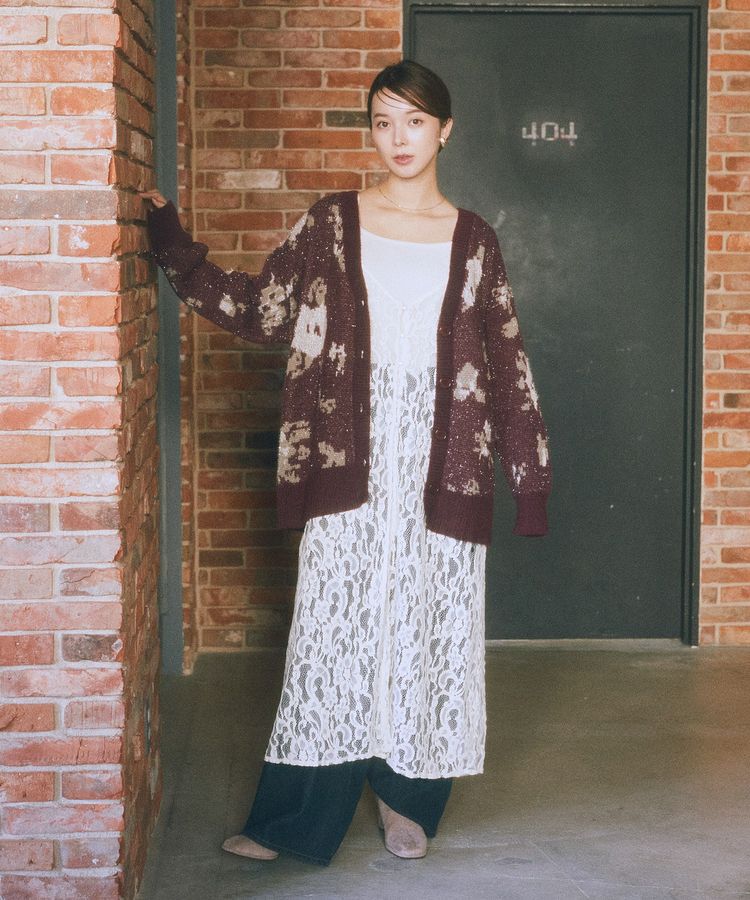 earth music&ecology「フラワージャガードラメシャギーカーディガン」|カーディガン|