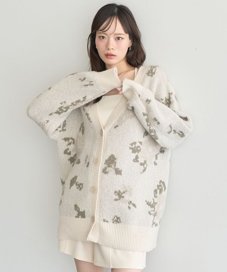 earth music&ecology「フラワージャガードラメシャギーカーディガン」|カーディガン|