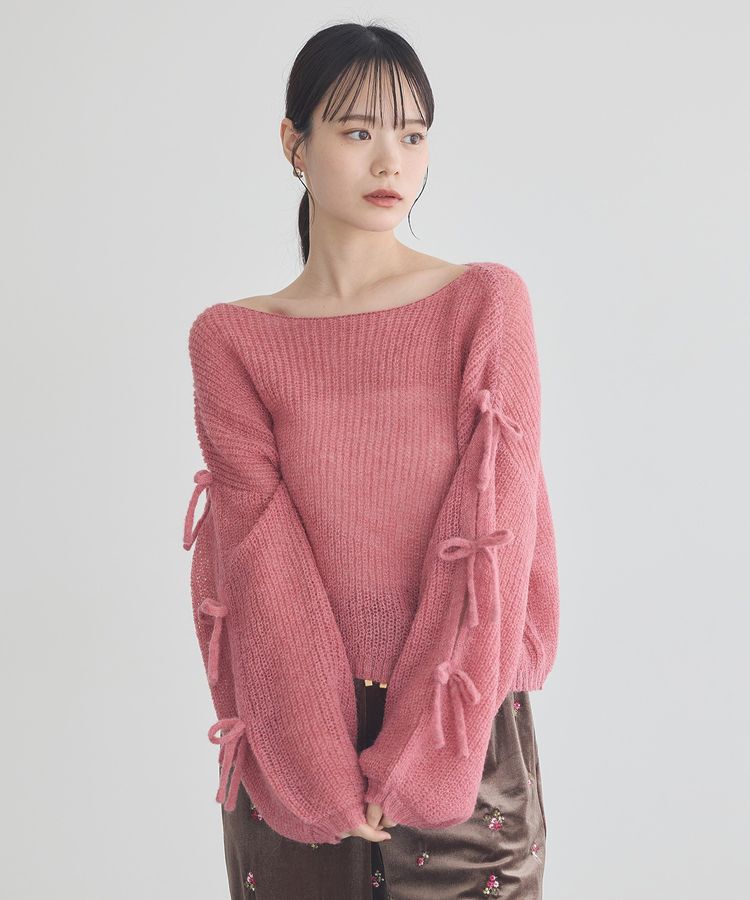 earth music&ecology「サイドリボン透かしニットプルオーバー」|ニット・セーター|