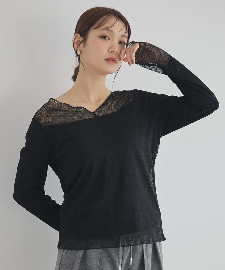 earth music&ecology「あったかフェミニンインナー(2wayネック)」|Tシャツ・カットソー|Black