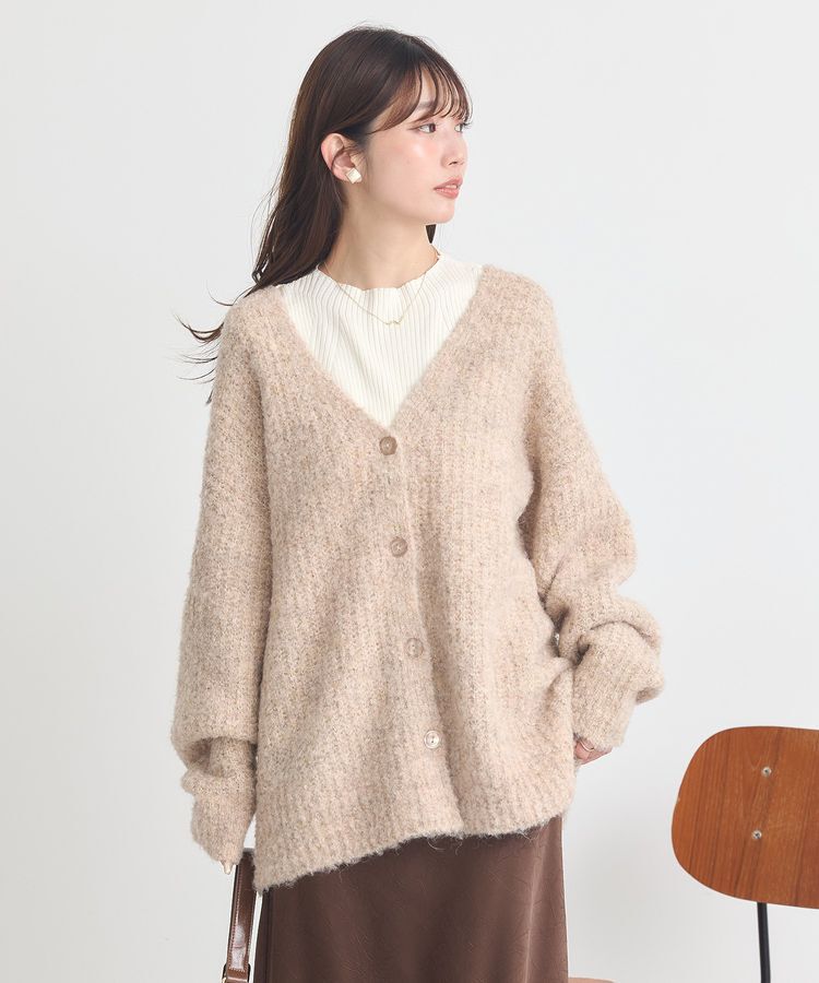 earth music&ecology「MIXカラーブークレカーディガン」|カーディガン|