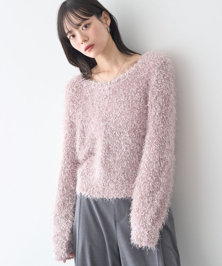 earth music&ecology「ポンポンヤーンラメニットプルオーバー」|ニット・セーター|Pink