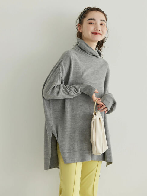  「ソフトタッチタートルニットチュニック」|ニット・セーター|杢グレー