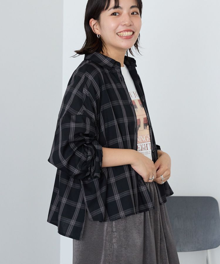 AMERICAN HOLIC「イージーケアチェックショート丈シャツ」|シャツ・ブラウス|Black