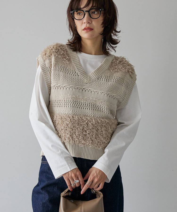 AMERICAN HOLIC「ループミックスニットベスト」|ベスト・ジレ|Light beige