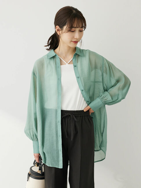 Green Parks「・ELENCARE　DUE　シアーシャツチュニック」|チュニック|グリーン
