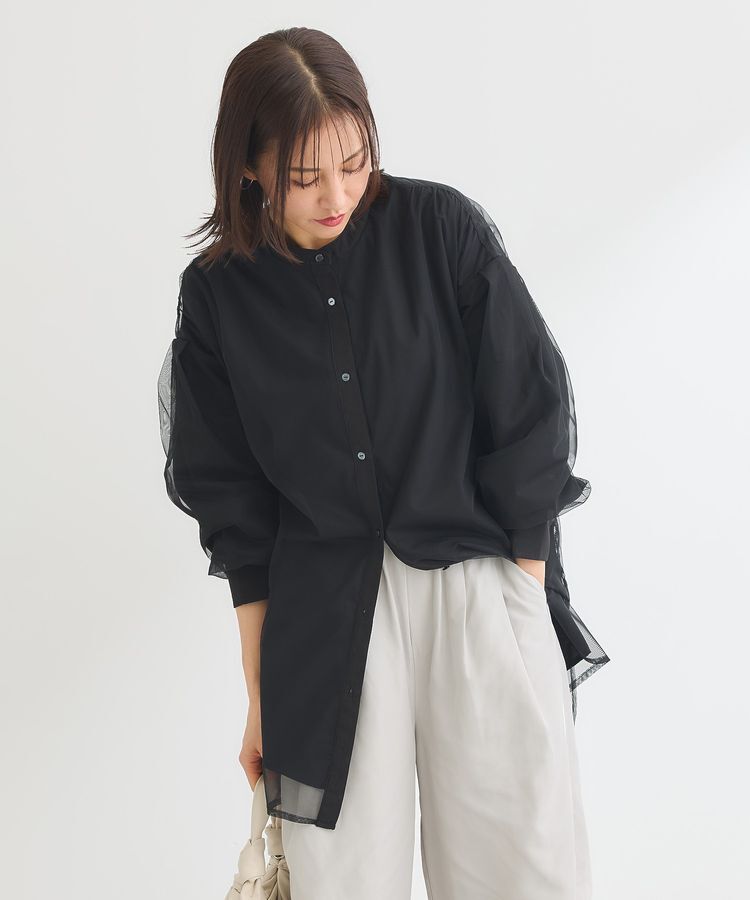 Green Parks「2Way チュールドッキングシャツチュニック」|シャツ・ブラウス|Black