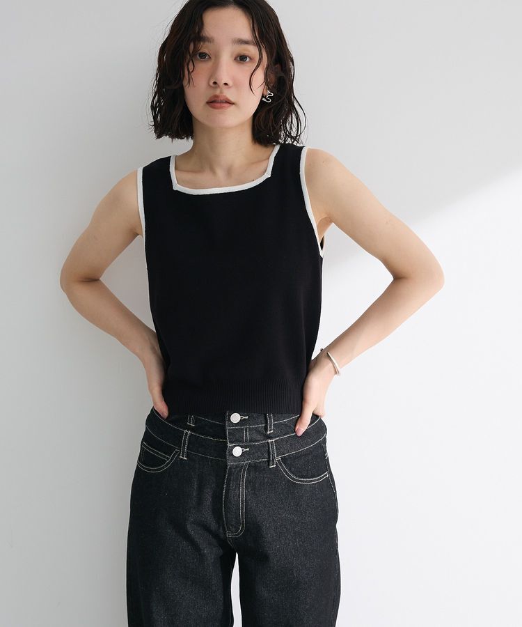 Green Parks「・ELENCARE DUE バイカラーニットタンク」|キャミソール|Black