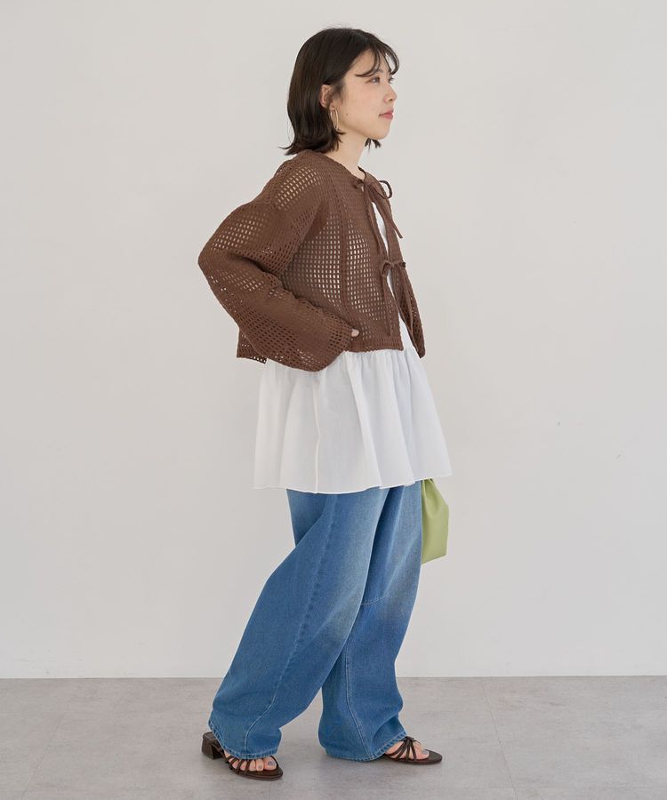 Green Parks「インド綿 前後2way メッシュショート丈カーディガン」|カーディガン|