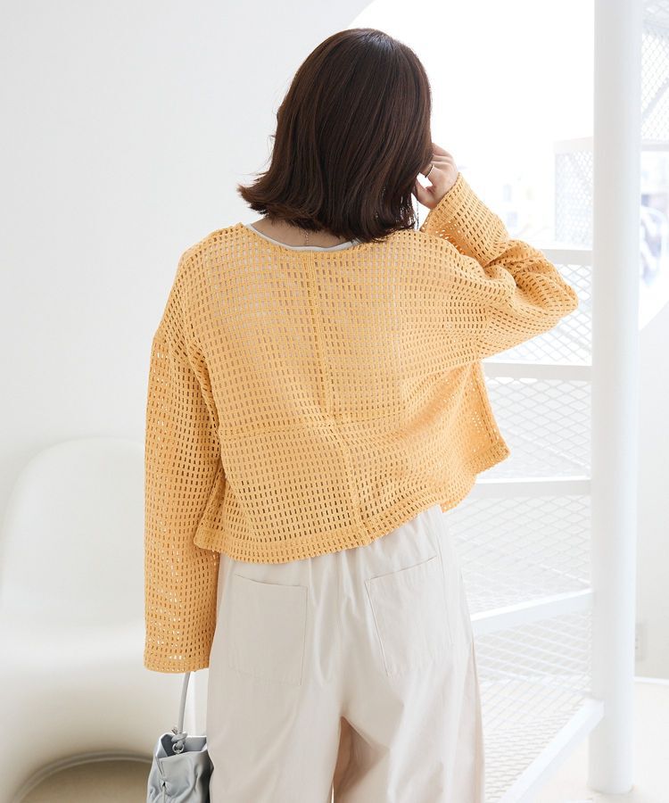 Green Parks「インド綿 前後2way メッシュショート丈カーディガン」|カーディガン|