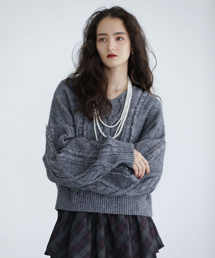 Green Parks「■ESCAR フリンジケーブルポップコーンニット」|ニット・セーター|