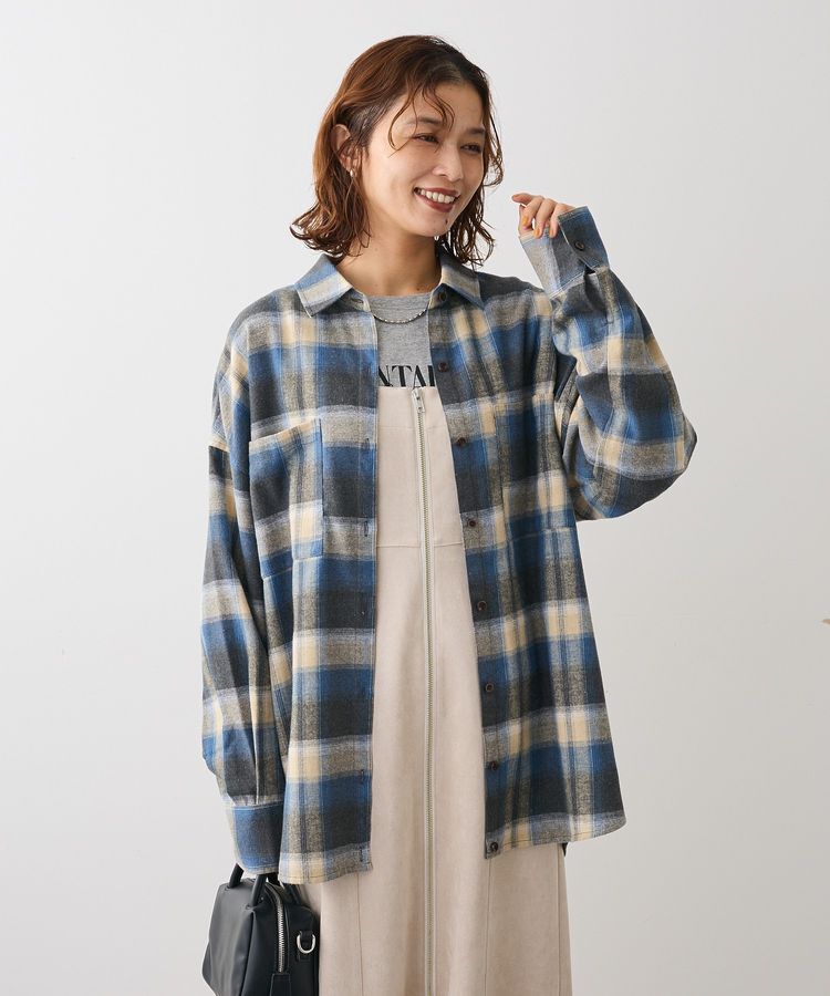 Green Parks「・ELENCARE DUE 2wayチェックビックシャツ」|チュニック|Blue